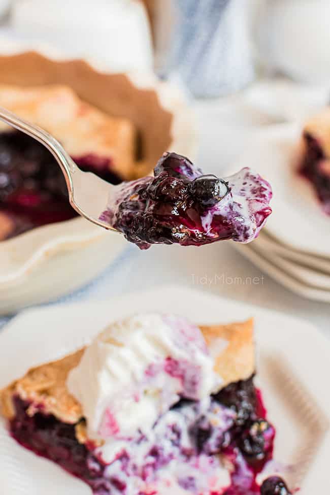 bite of blueberry galette on a fork