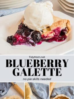 blueberry galette with a scoop of vanilla ice cream on a plate