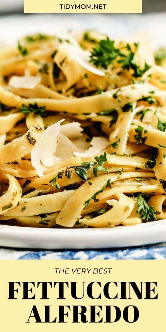close up of fettuccine alfredo on a plate