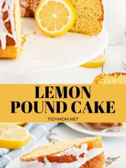 lemon bundt cake sliced and piece on a plate
