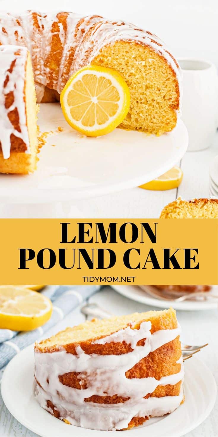 lemon bundt cake sliced and piece on a plate