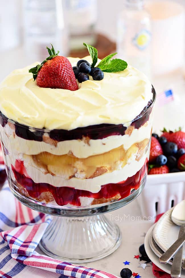 patriotic red white and blue fruit trifle dessert