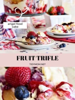 Red white and blue fruit trifle layered dessert in a bowl