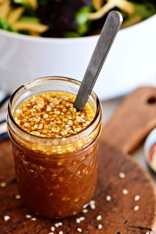 Homemade Asian salad dressing in a jar