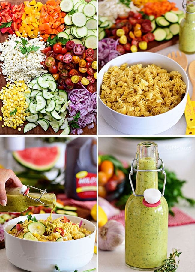 summer pasta salad photo collage