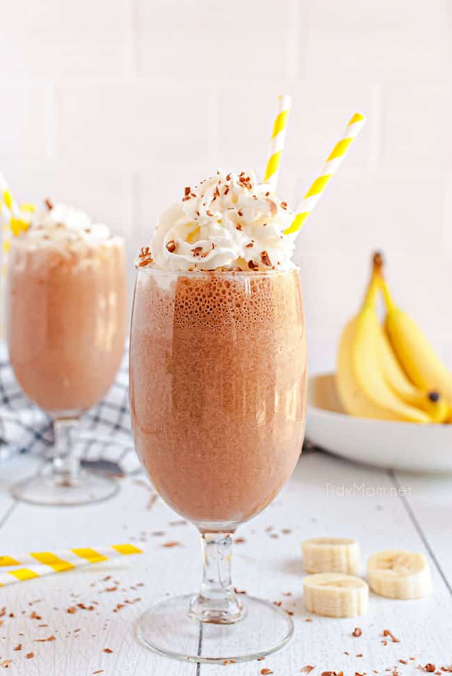 milkshakes with yellow straws and bananas