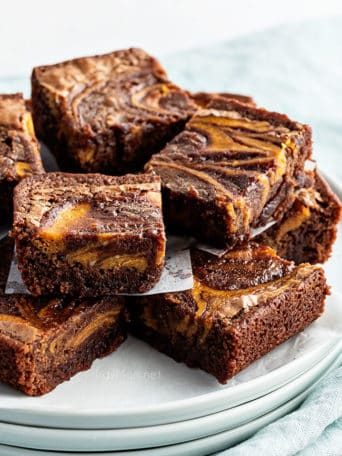 brownies stacked on a plate