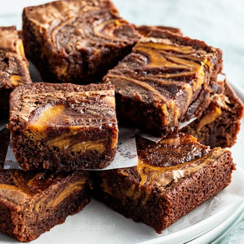 brownies stacked on a plate