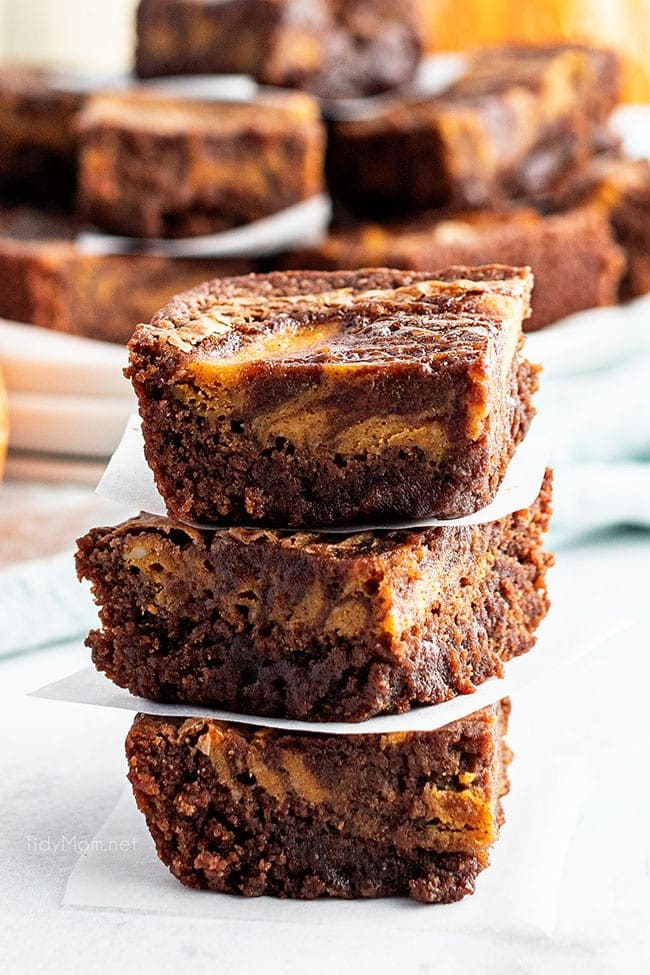 a stack of three brownies