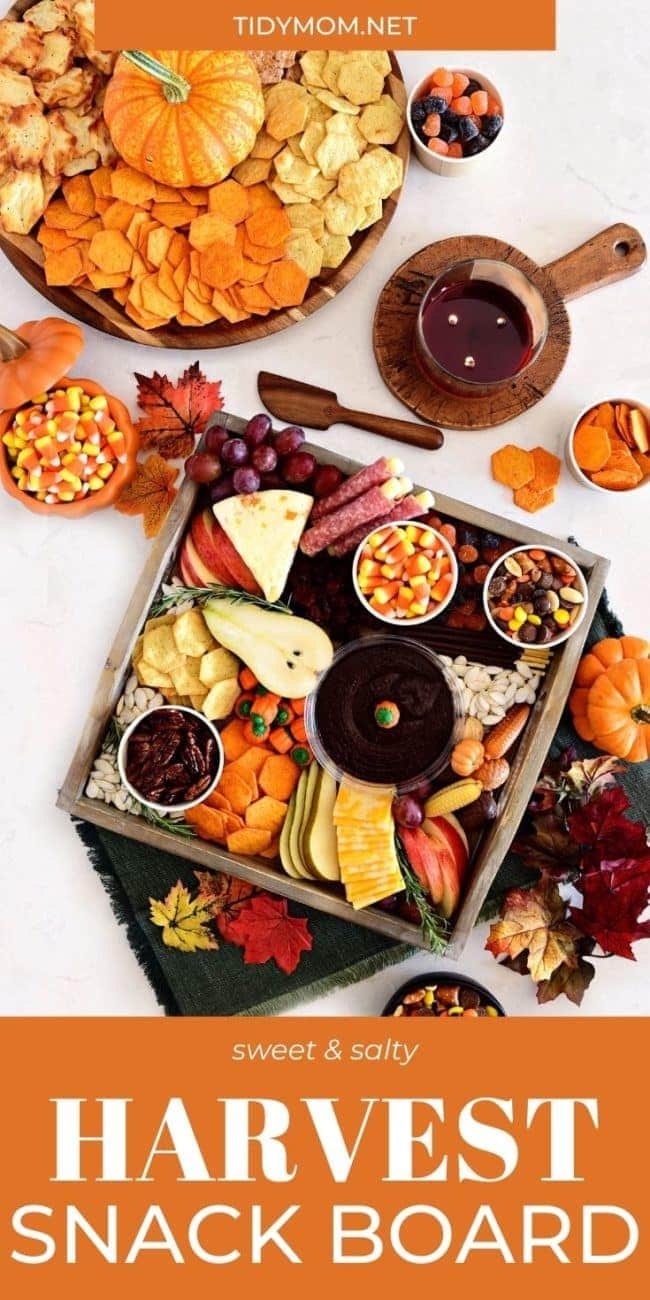 fall themed snack boards with sweet and salty treats