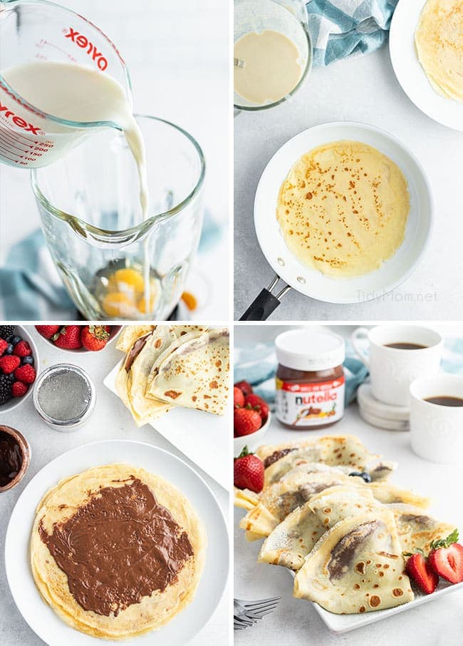 making nutella crepes photo collage