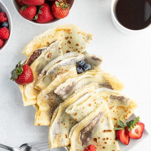 nutella crepes folded and on a try