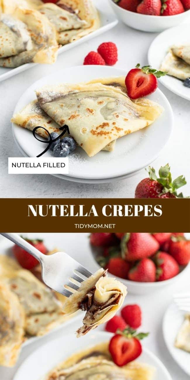 photo collage of crepes on a plate and fork
