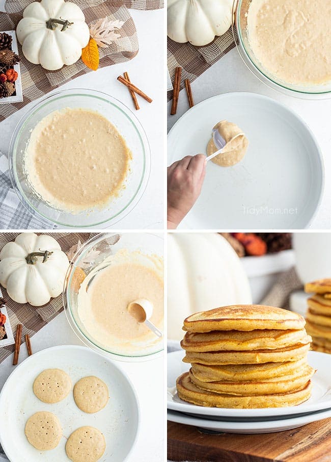 making pancakes in a skillet