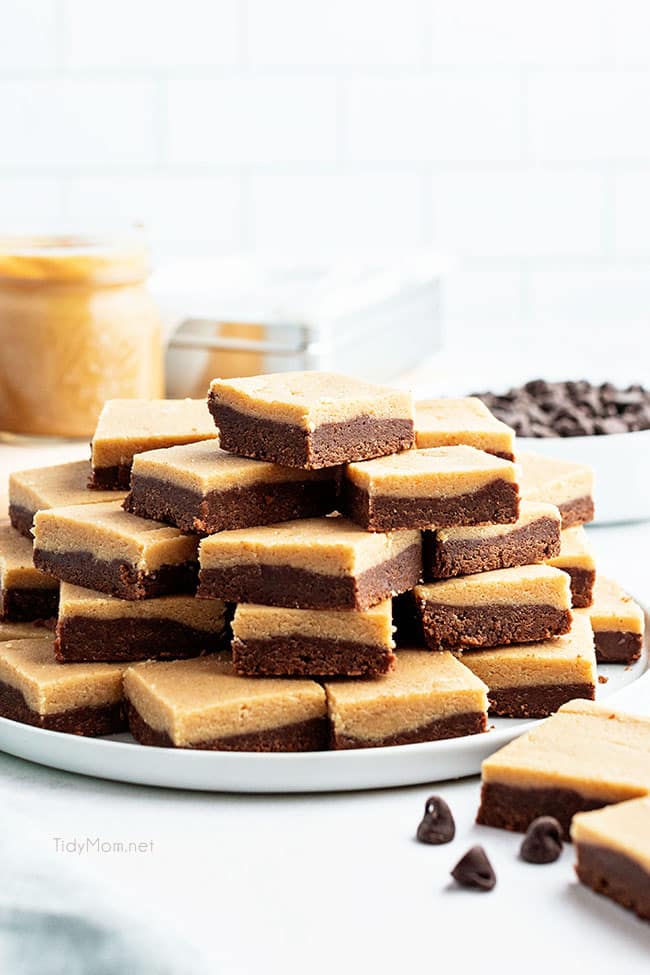 fudge cut and stacked on a plate a