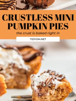 mini pumpkin pies with a bite on a fork