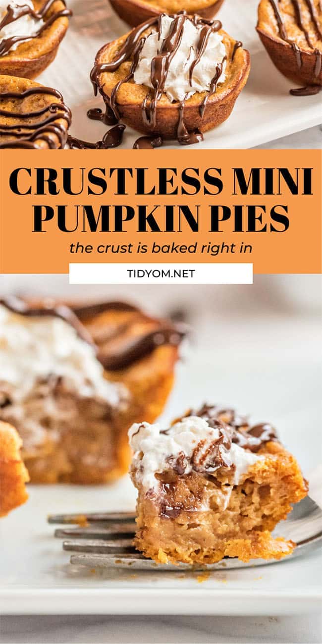mini pumpkin pies with a bite on a fork