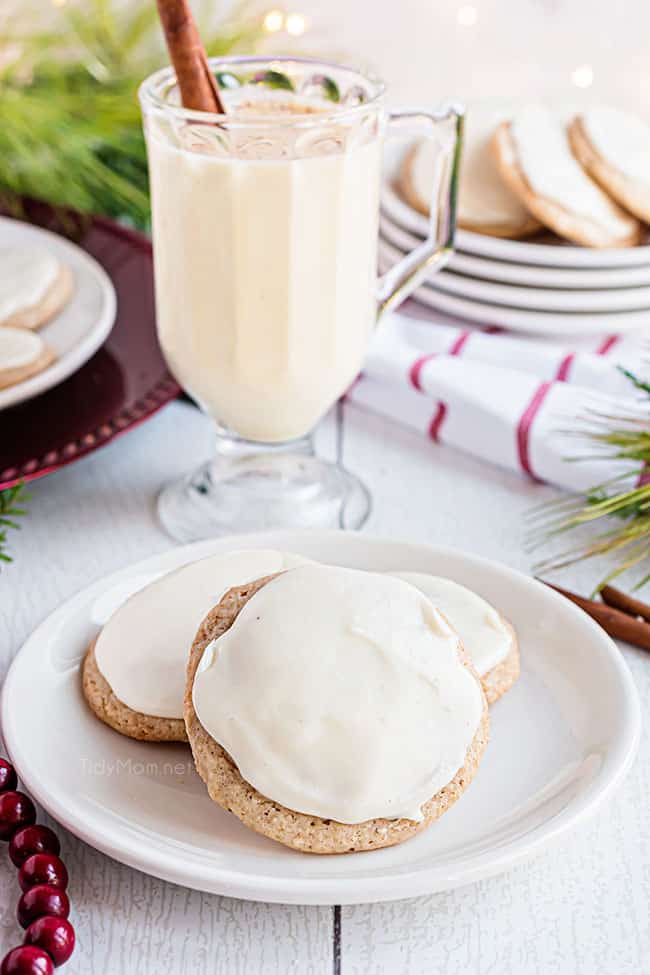 glass of eggnog and cookies