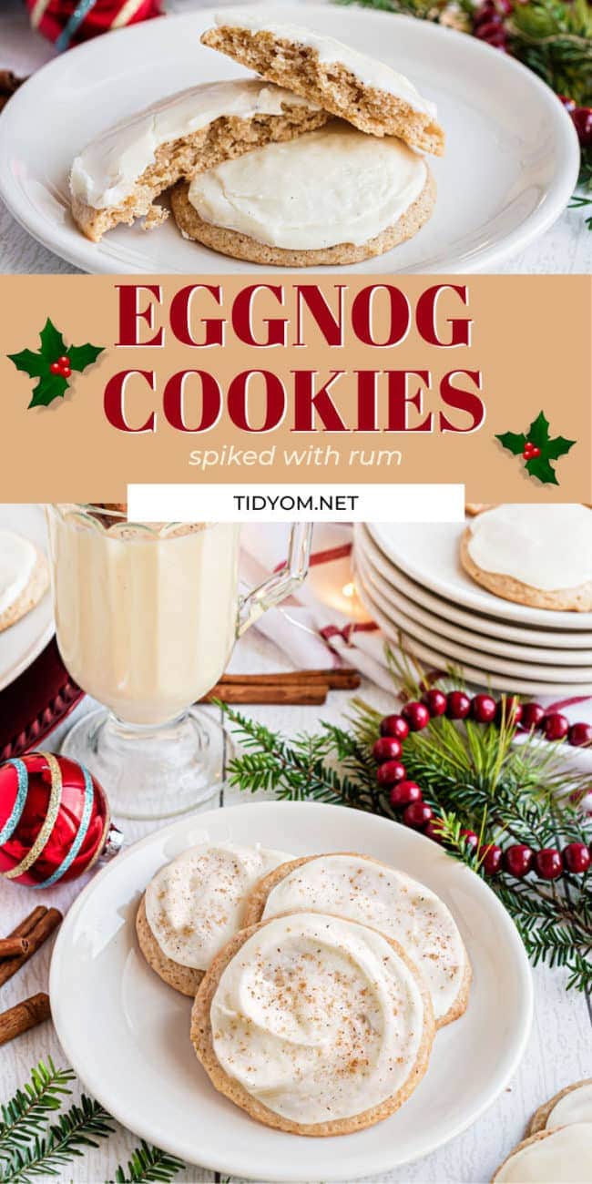 glass of eggnog with iced cookies on a plate