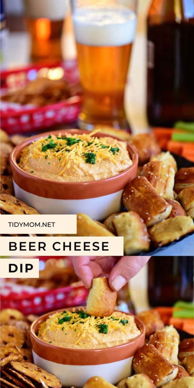 Bowl of Pub-style Beer Cheese Dip photo collage