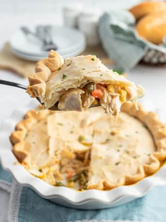 piece of pot pie on a pie server