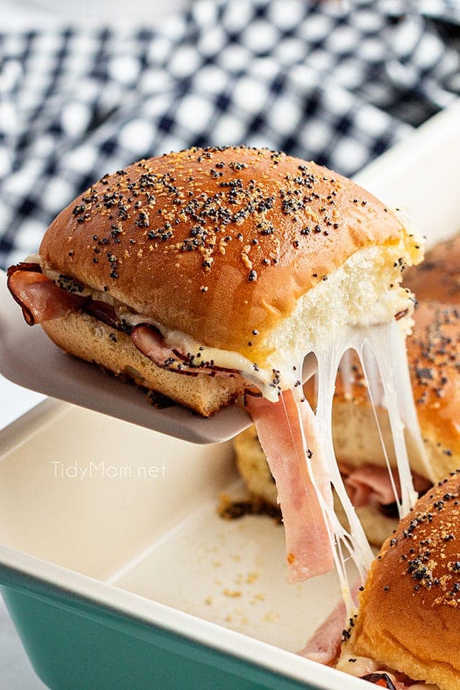 cheesy pull from a hot slider on a spatula