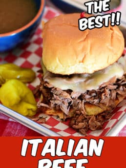 Italian beef on a bun with cheese