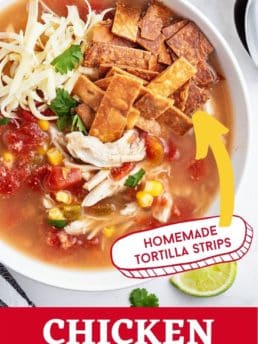 soup with home made tortilla strips on top