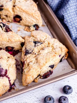 a pan of baked blueberry scones