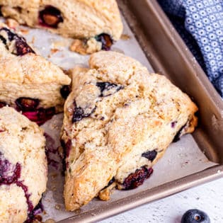 a pan of baked blueberry scones