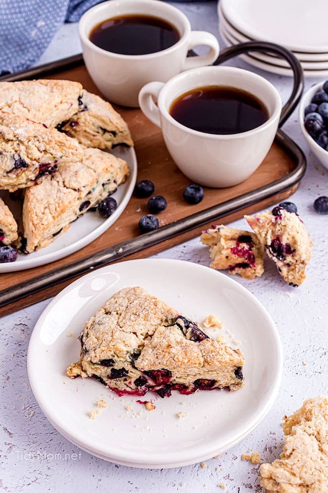 scones and coffee on a tray