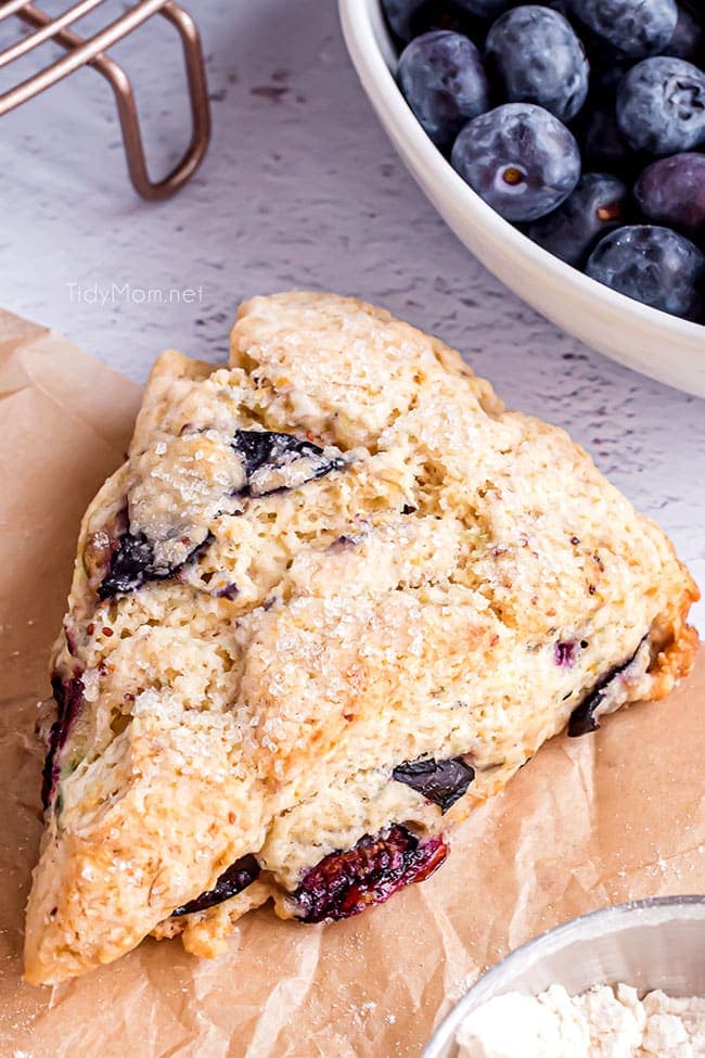 close up of a blueberry scone