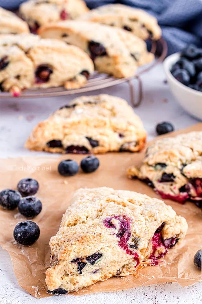 scones on a counter with blueberries