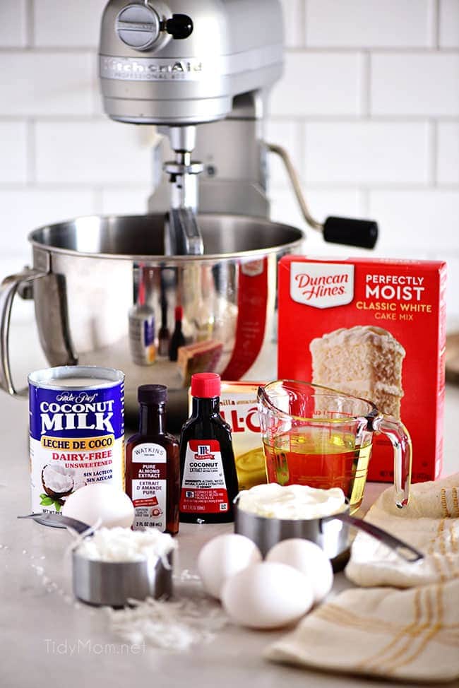 cake ingredients and kitchenaid mixer