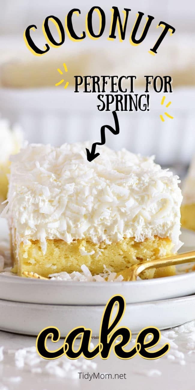 close up of coconut cake with fluffy frosting