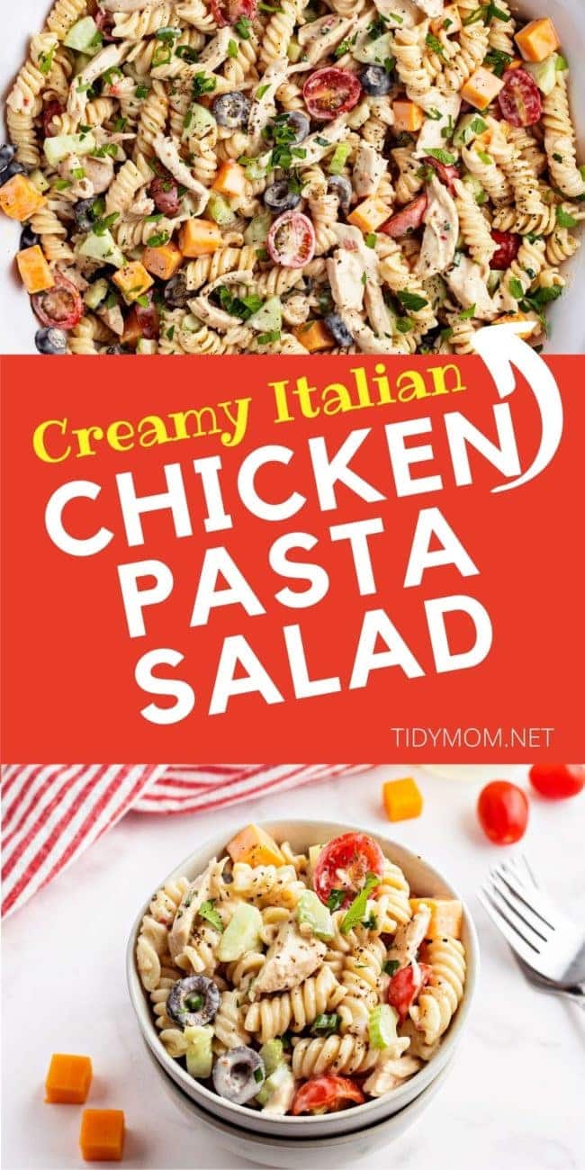 bowl of pasta salad with chicken