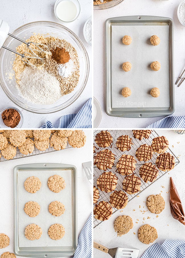 mixing and baking eggless oatmeal cookies 