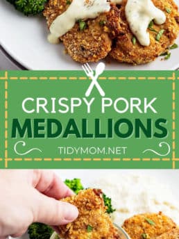 crispy pork medallions photo collage