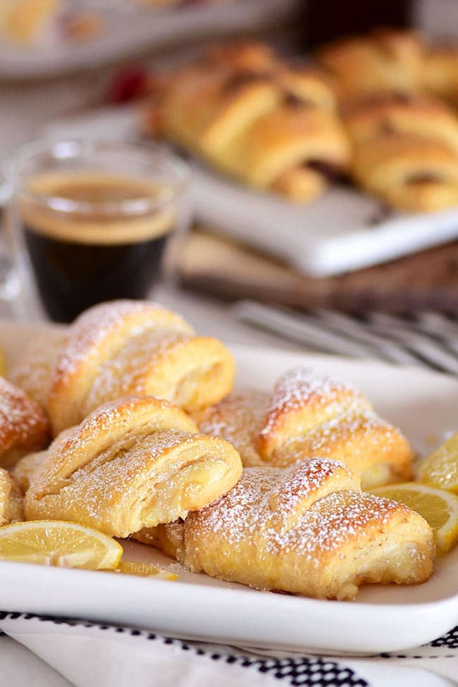 lemon cheesecake crescent rolls with a cup of coffee