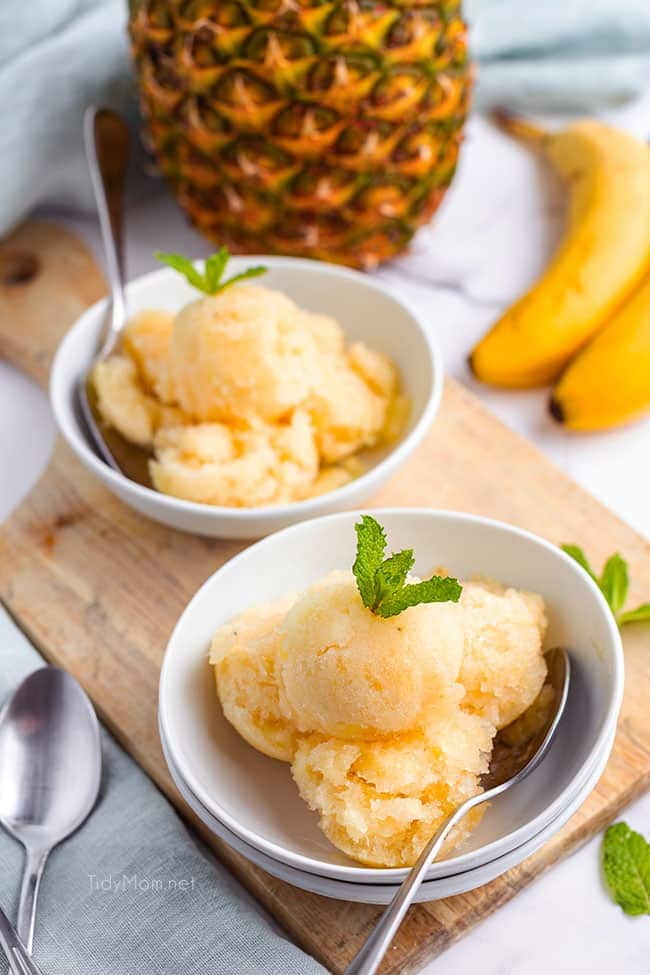 bowls of Banana Pineapple ITALIAN ICE with spoons
