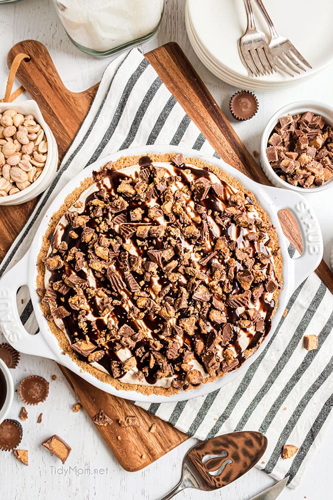 frozen peanut butter pie in a pie dish