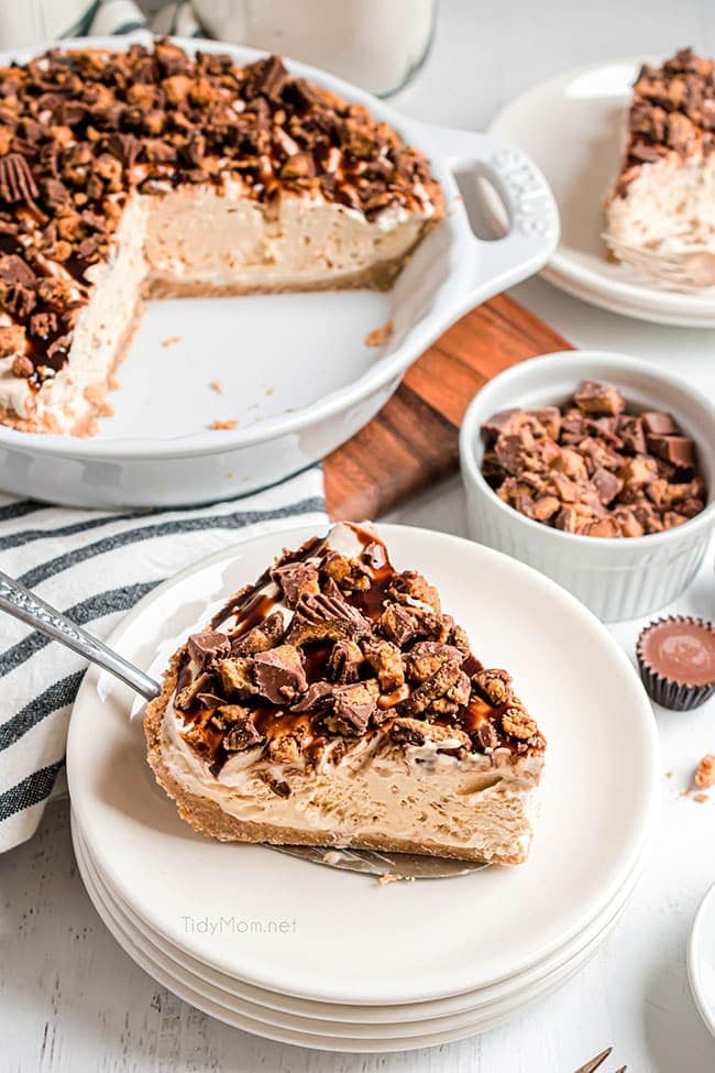 peanut butter pie on a plate and in a pie dish