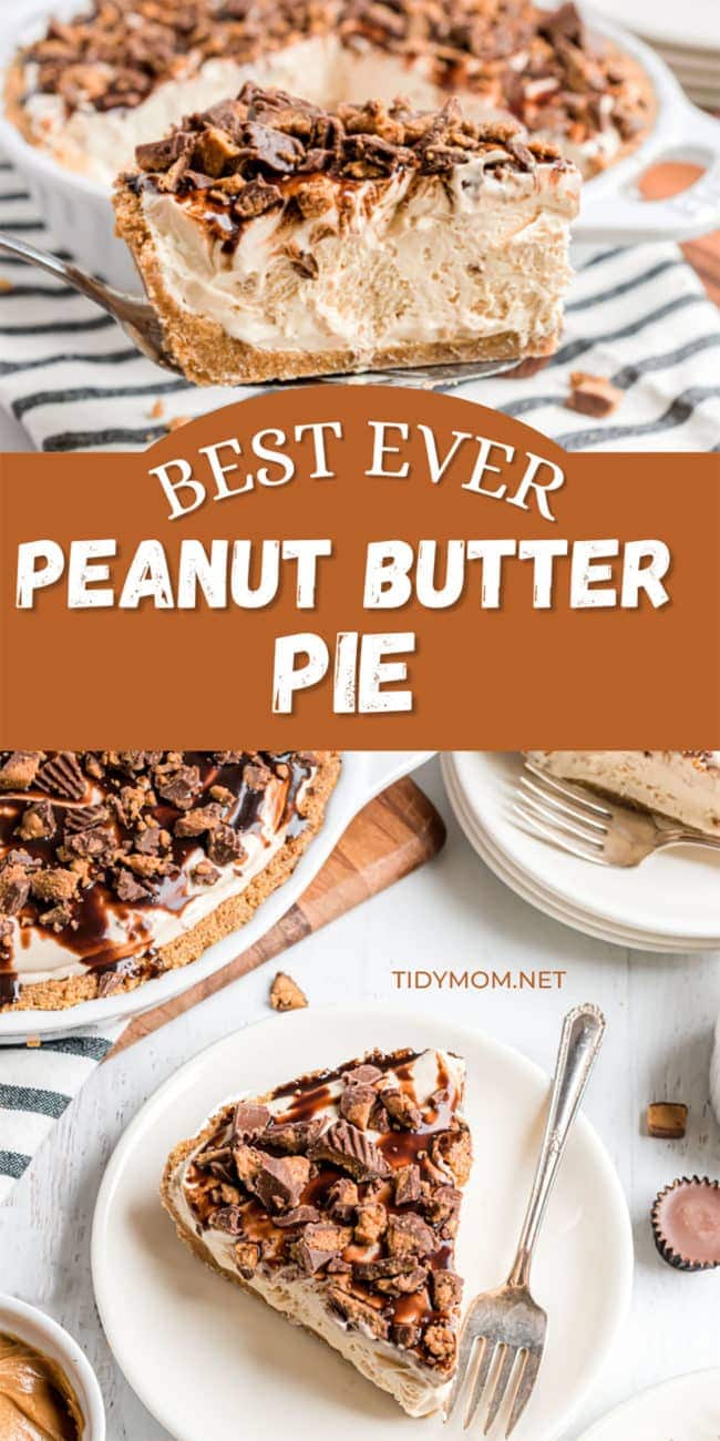 frozen peanut butter pie on a plates and in a pie dish