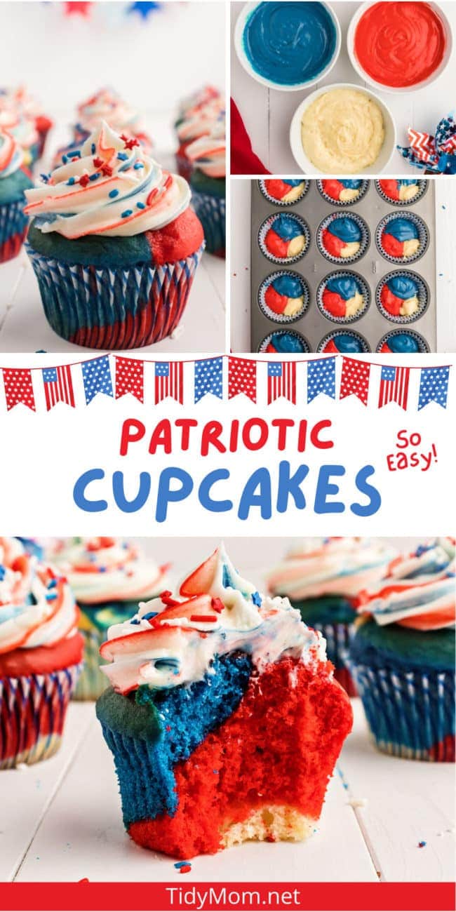 red white and blue cupcake collage