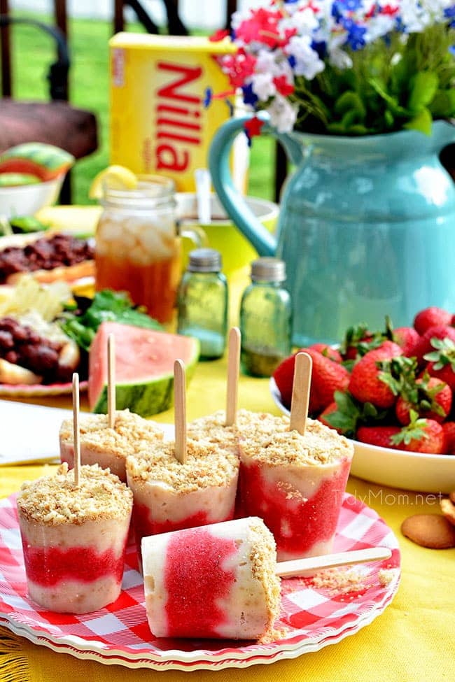 strawberry shortcake popsicles on a table