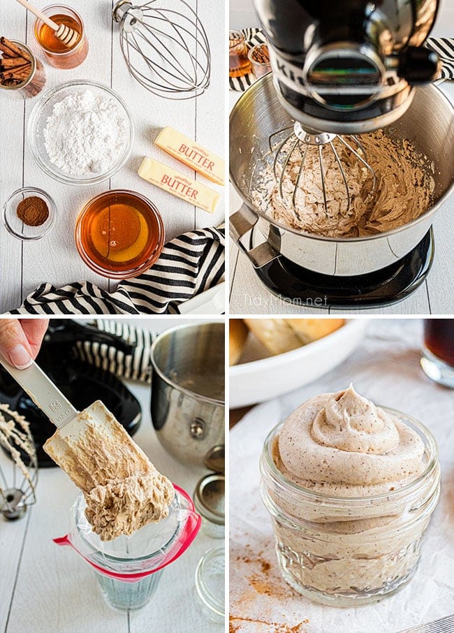 photo collage of how to make cinnamon honey butter