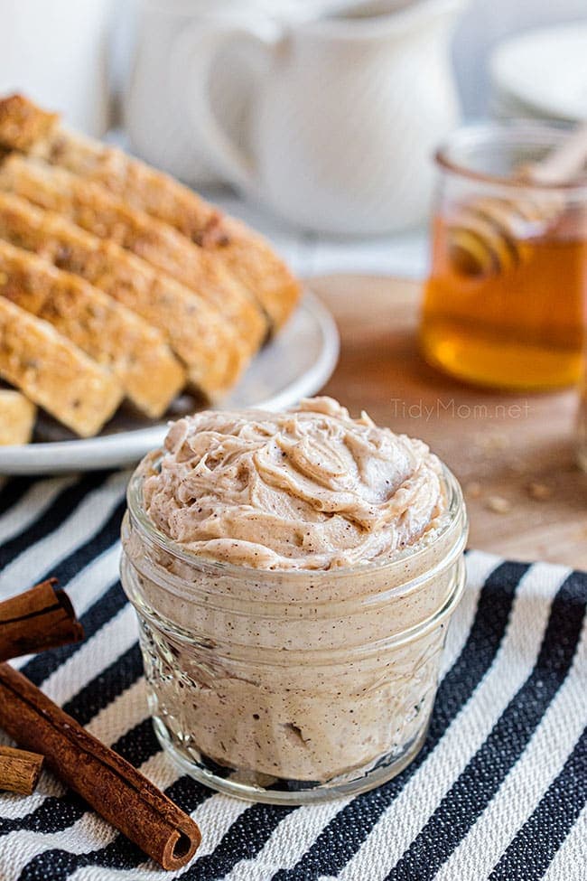 jar of cinnamon honey butter with bread