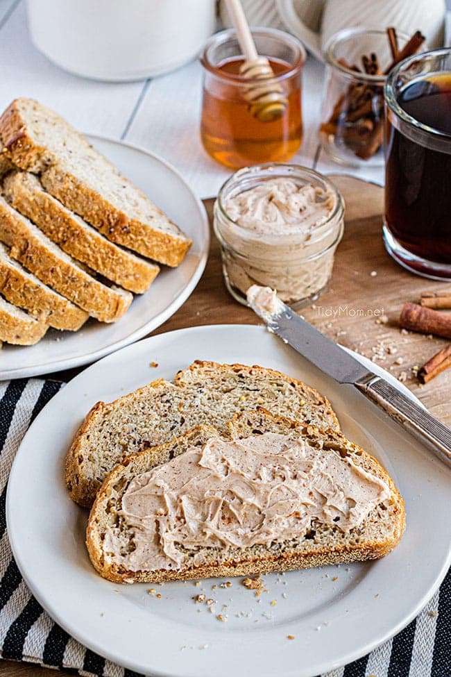 homemade honey butter spread on bread