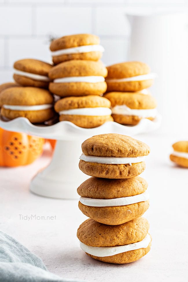 homemade pumpkin whoopie pies on a counter