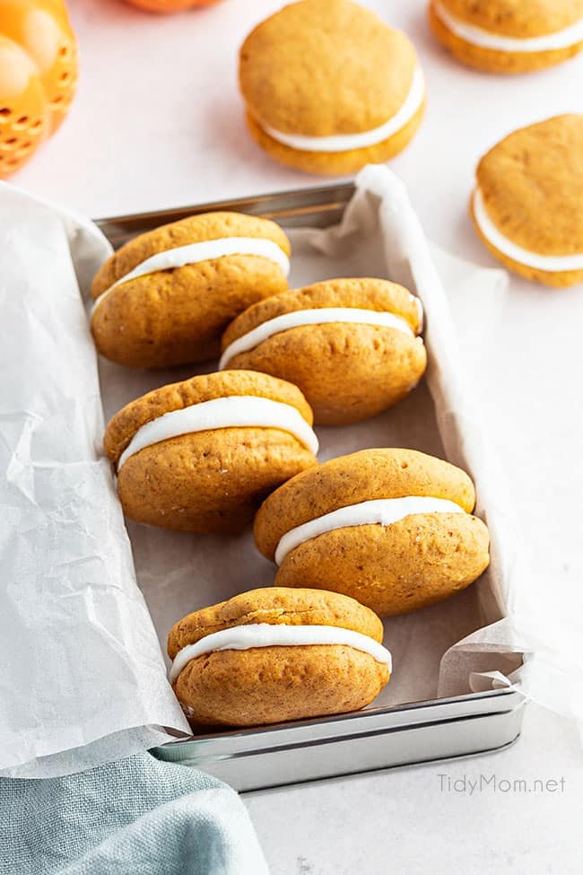 homemade pumpkin whoopie pies in a gift box